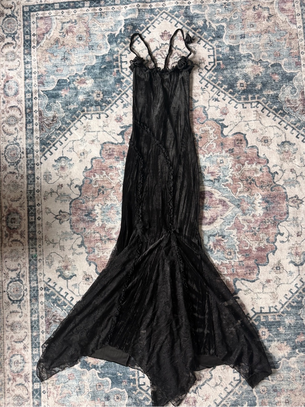 Betsey Johnson X Dolls Kill Black Lace-Trim Maxi Slip Dress - Picture 2 of 4